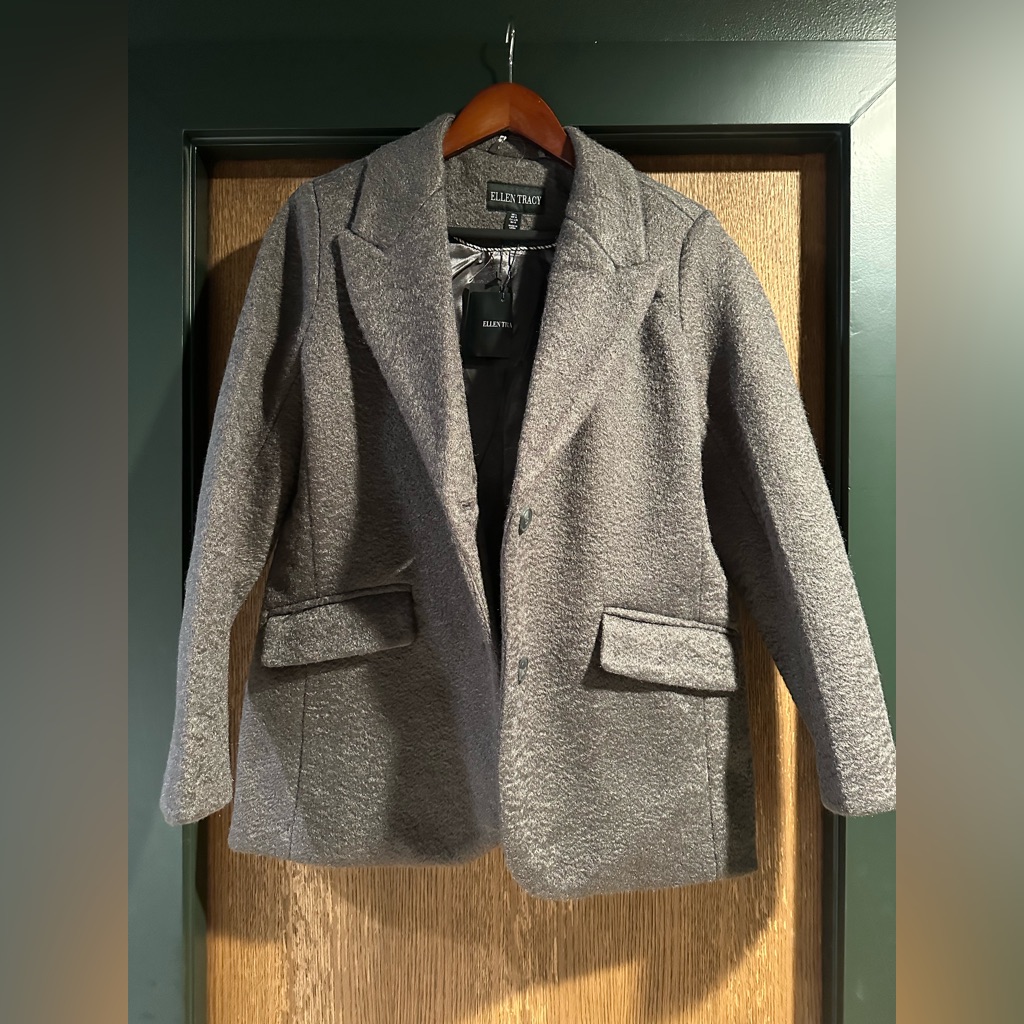 Anthropologie Ellen Tracy Boucle Blazer Charcoal Size Large